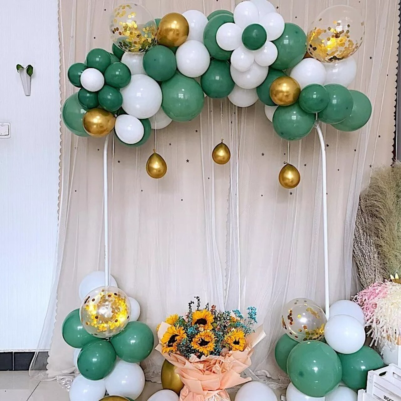 100 Green Gold White Clear Balloons Garland Arch Party Decorations Kit Events